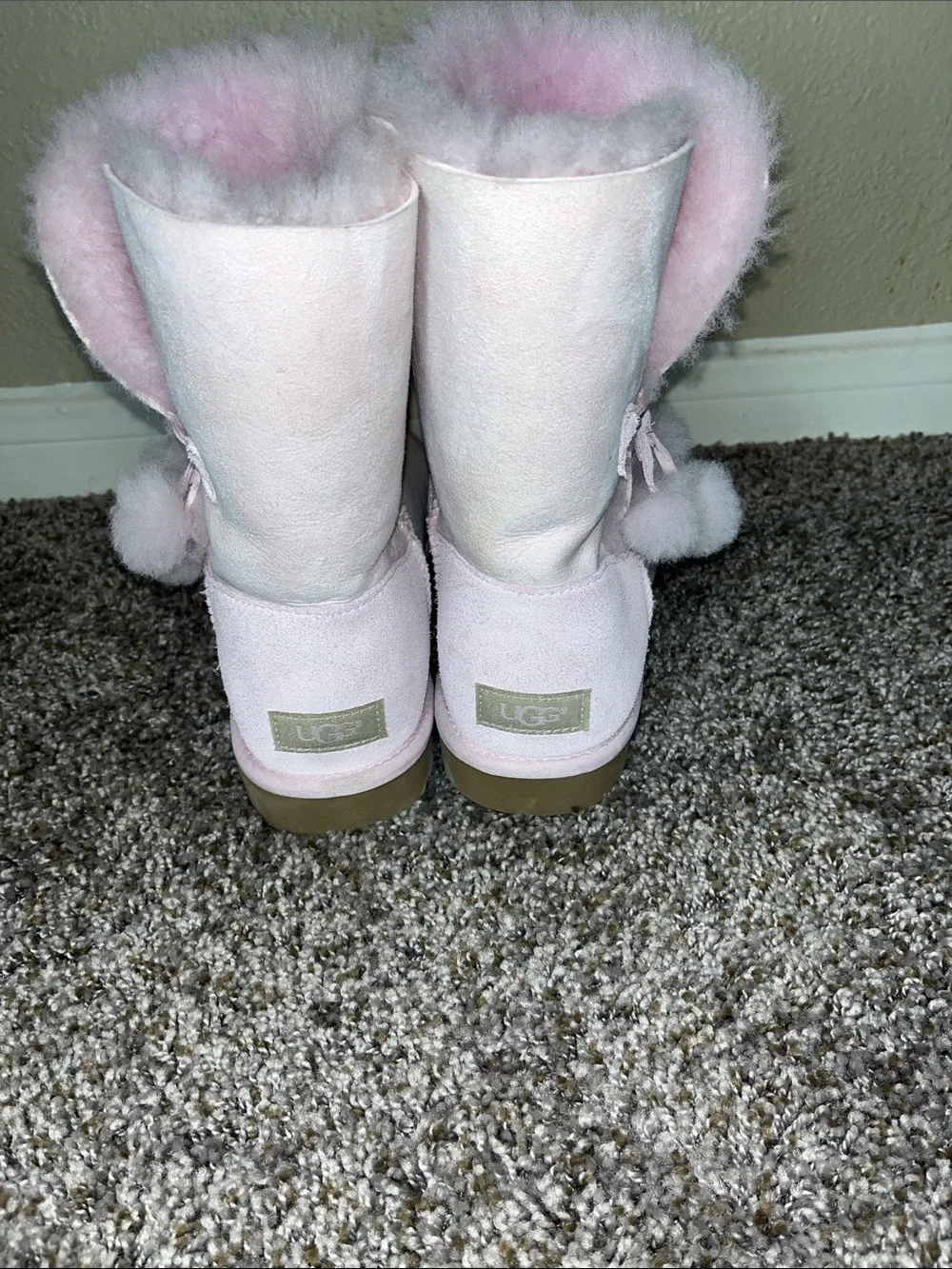 UGG Women's Light Pink Shearling Pom Pom Winter Boots